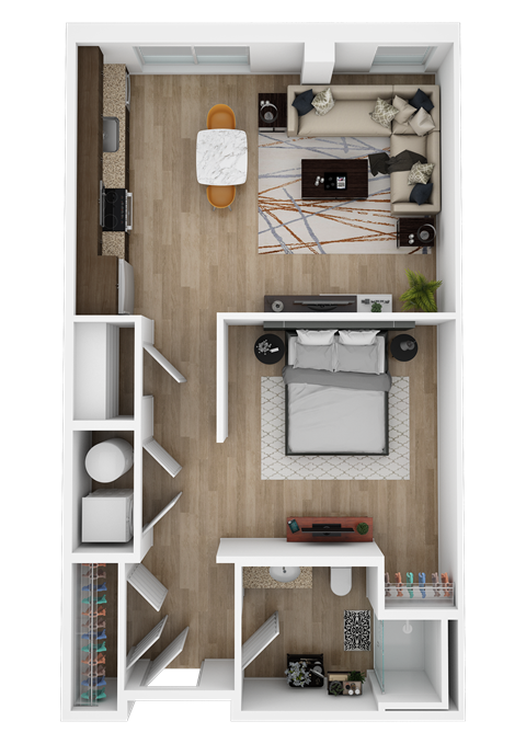Floor plan for 1 bed, 1 bath, 792 sqft